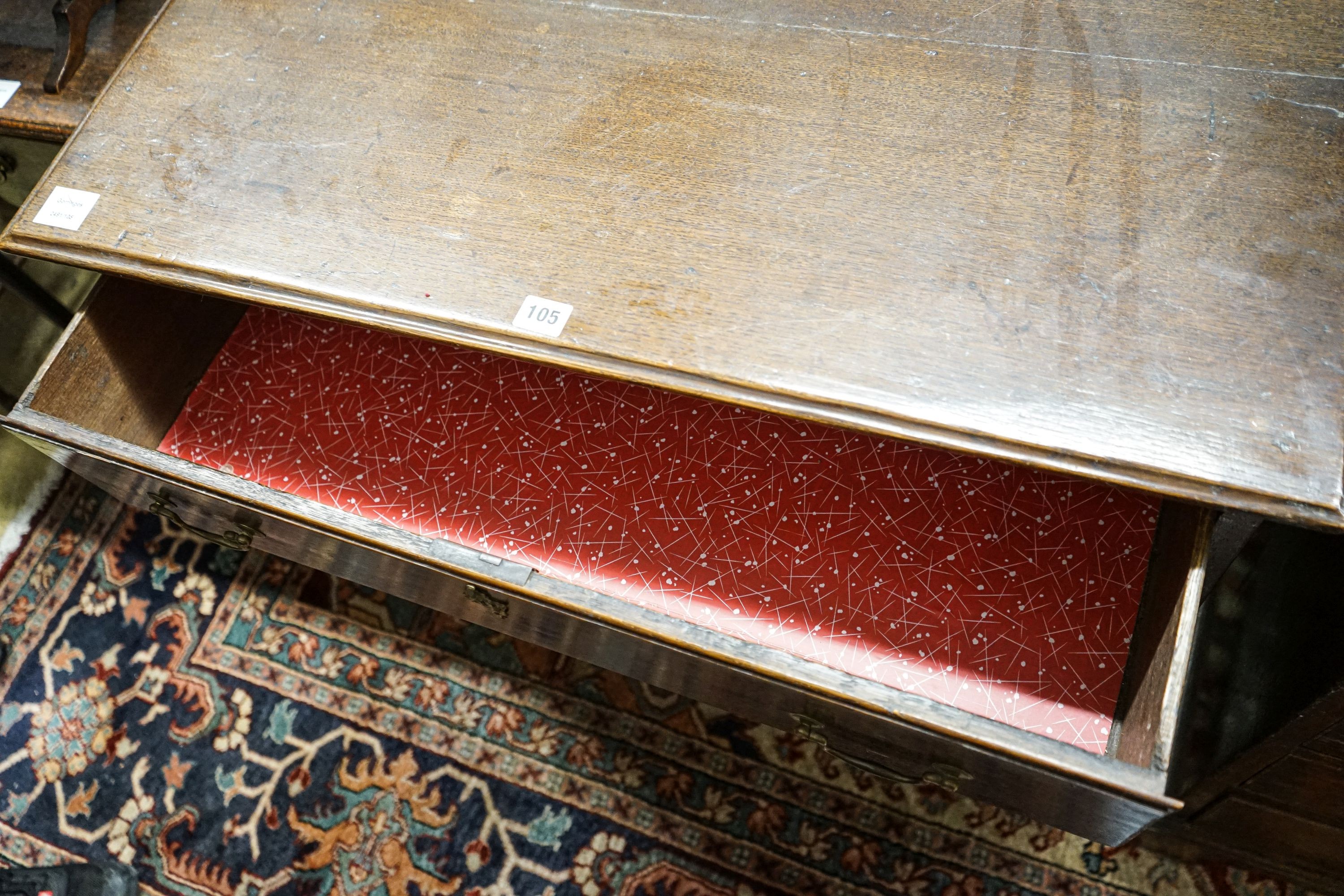 A George III style oak three drawer chest, width 86cm, depth 46cm, height 78cm